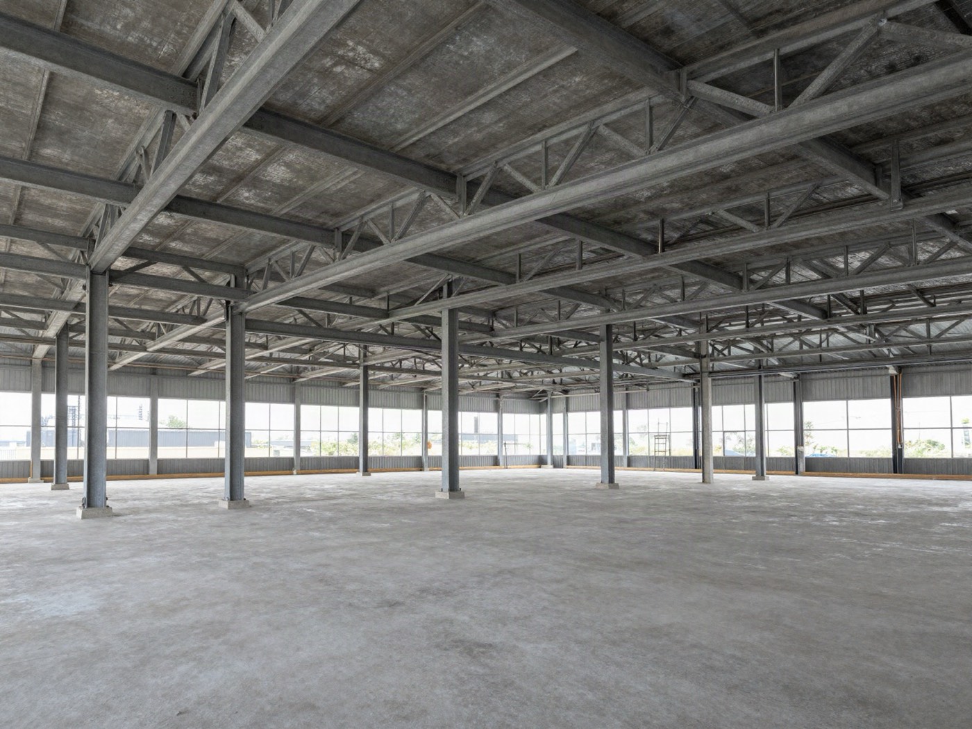 Halle mit Stahlbindern im Rohbau